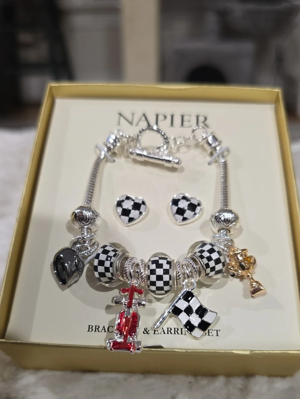 NAPIER BRAND WOMEN'S RACE FAN BRACELET AND PIERCED EARRINGS SET